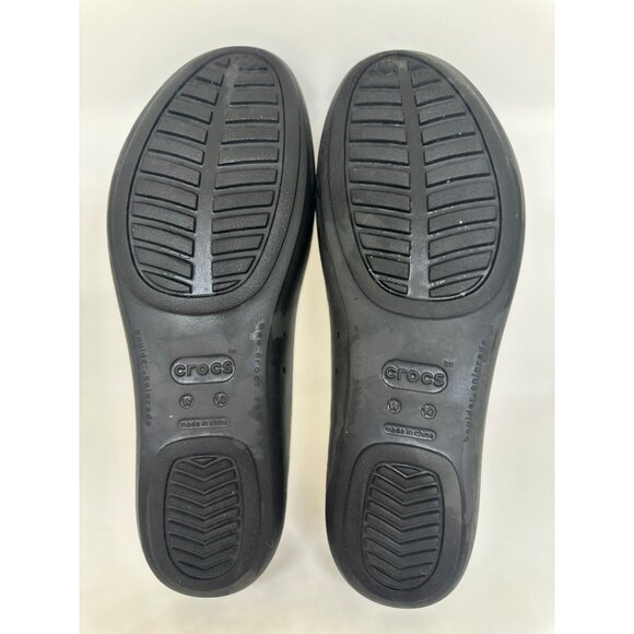 Crocs Women's Ballet Black Flats Decorative Ruffle Flower Toe Detail SZ W10 - Picture 2 of 5